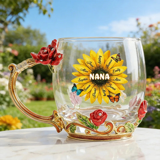 Personalized Glass Mug for Nana with Sunflower Design - Gift for Grandmothers Cup MagicInPrints
