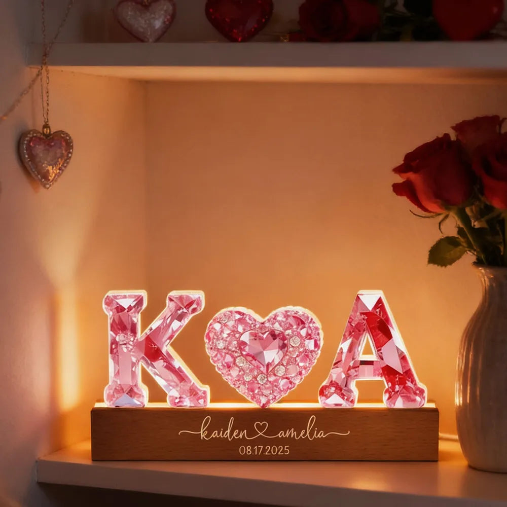 Personalized LED Crystal Initials Lamp for Couples - Romantic Gift Plaque MagicInPrints