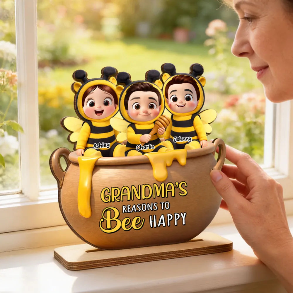 Customizable Bee-Themed Figurine for Grandparents - Personalized Family Gift Plaque MagicInPrints