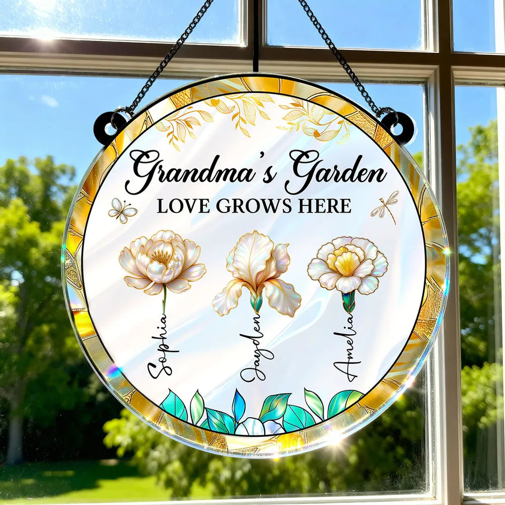 Personalized Garden Sign for Grandma - Floral Design with Names - Perfect for Mother's Day Ornament MagicInPrints