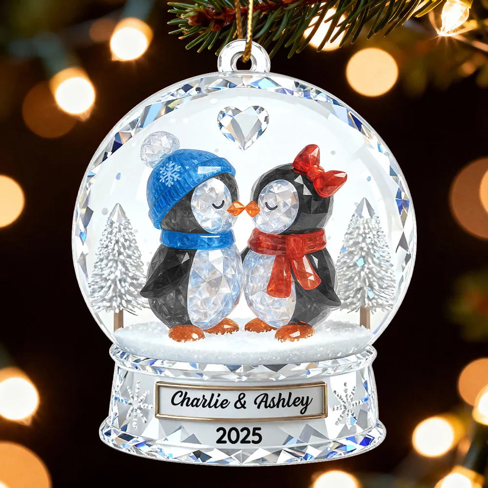 Personalized Penguin Couple Crystal Ornament for Couples - Christmas Decoration Ornament MagicInPrints