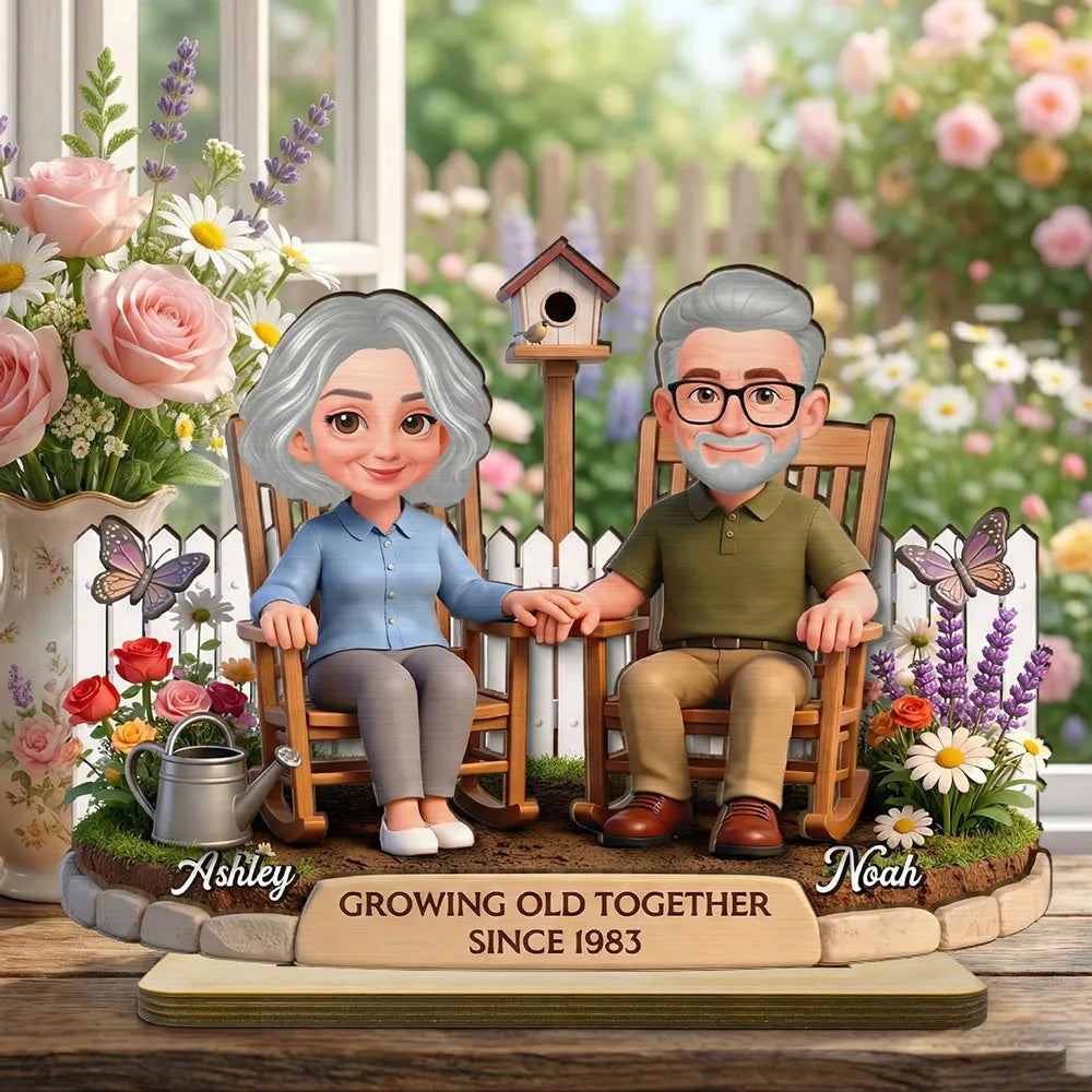 Personalized Couple Figurine for Seniors - Growing Old Together Anniversary Gift Plaque MagicInPrints