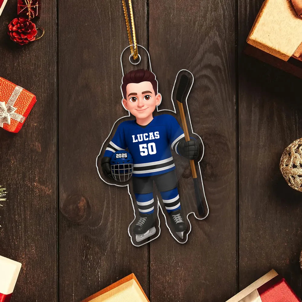 Custom Hockey Player Christmas Ornament for Kids - Personalized Gift Ornament MagicInPrints