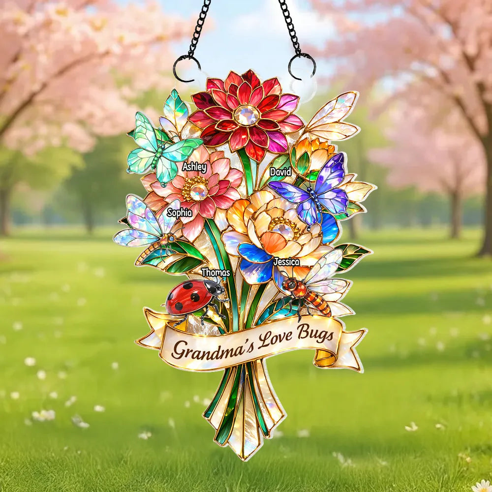 Personalized Stained Glass Suncatcher for Grandma - Custom Names Floral Decoration Ornament MagicInPrints