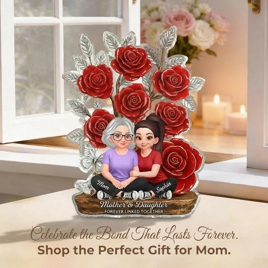 Personalized Mother & Daughter Figurine with Roses - Sentimental Gift for Mother's Day Plaque MagicInPrints