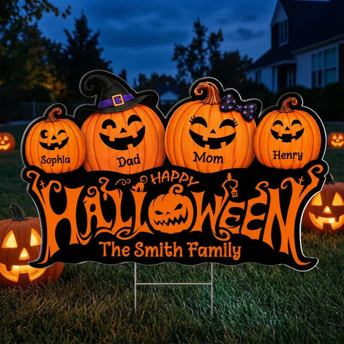 Personalized Halloween Yard Sign Smiling Jack-O-Lantern Family Gift