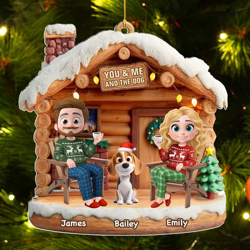 Personalized Family Cabin Christmas Ornament with Dog - Holiday Decoration Ornament MagicInPrints