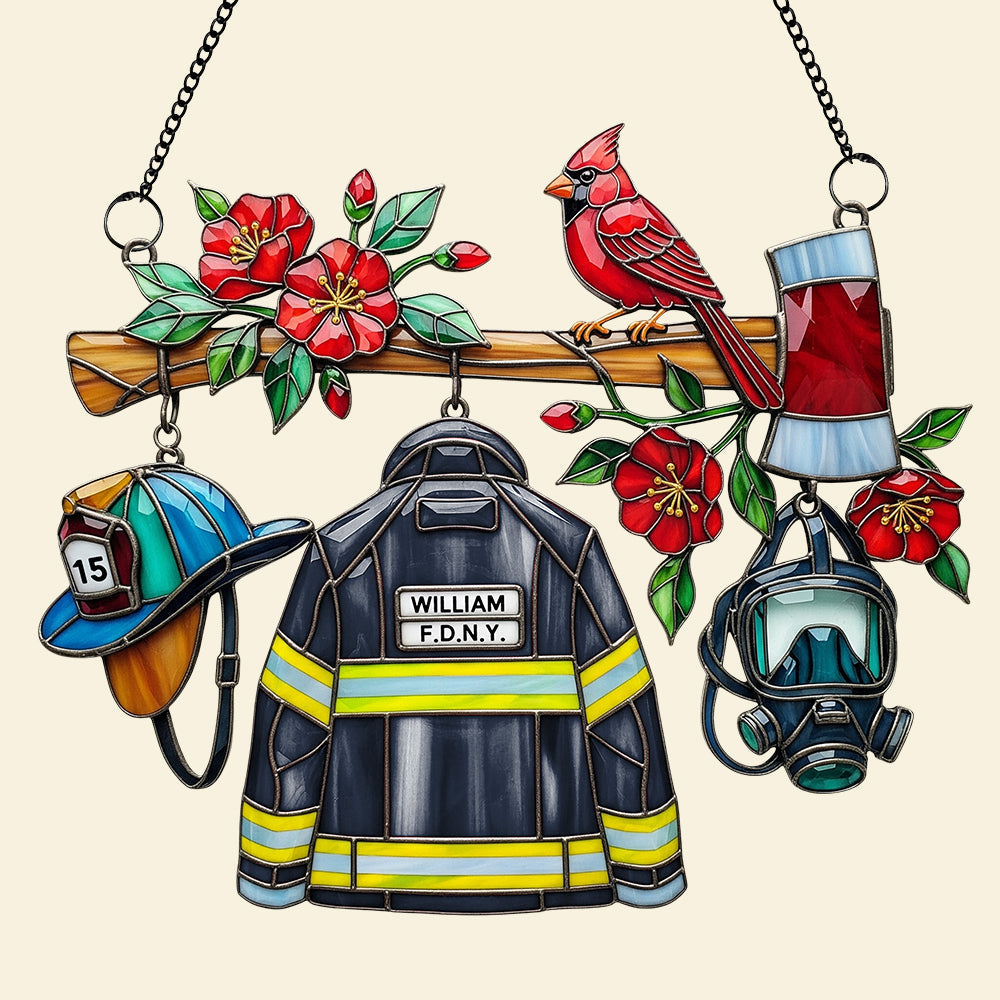“Celebrate Bravery with Our Firefighter Heaven Suncatcher” - Personalized Gift for Firefighters, Customizable Ornament Ornament PopCulturePrints
