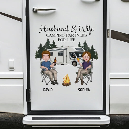 Personalized Camping Partners Door Decal for Couples - Outdoor Adventure Decor Sticker MagicInPrints