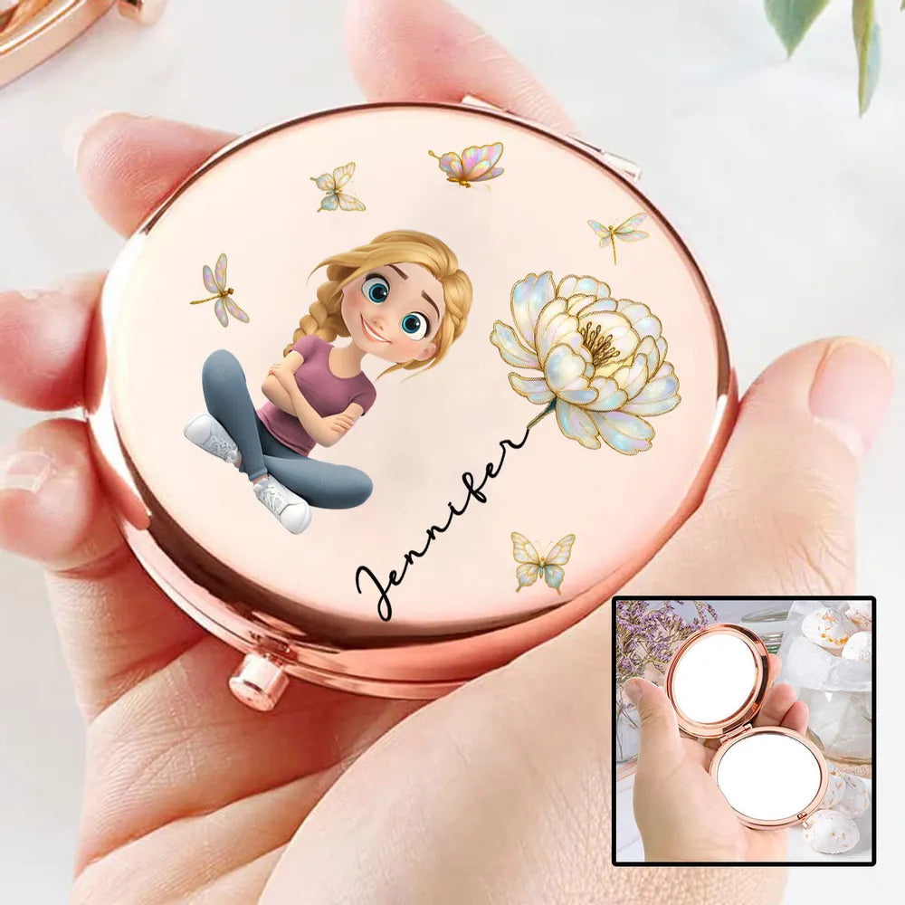 Personalized Compact Mirror for Girls - Cute Cartoon Design with Name - Perfect Gift for Birthdays Beauty Tools MagicInPrints