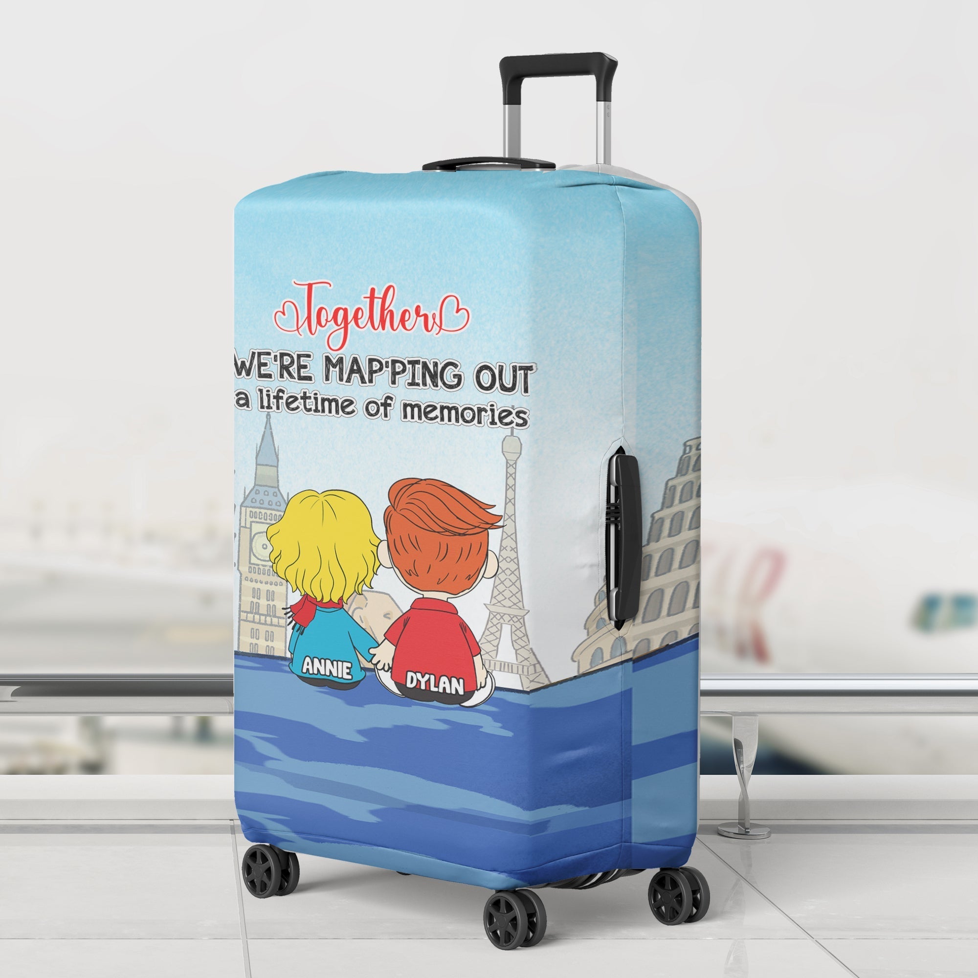 Personalized Luggage Cover for Couples - Together We're Mapping Out Memories Luggage Covers PopCulturePrints