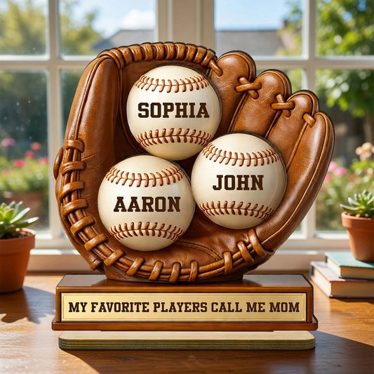 Personalized Baseball Glove Trophy for Mom - Custom Names Display Plaque MagicInPrints