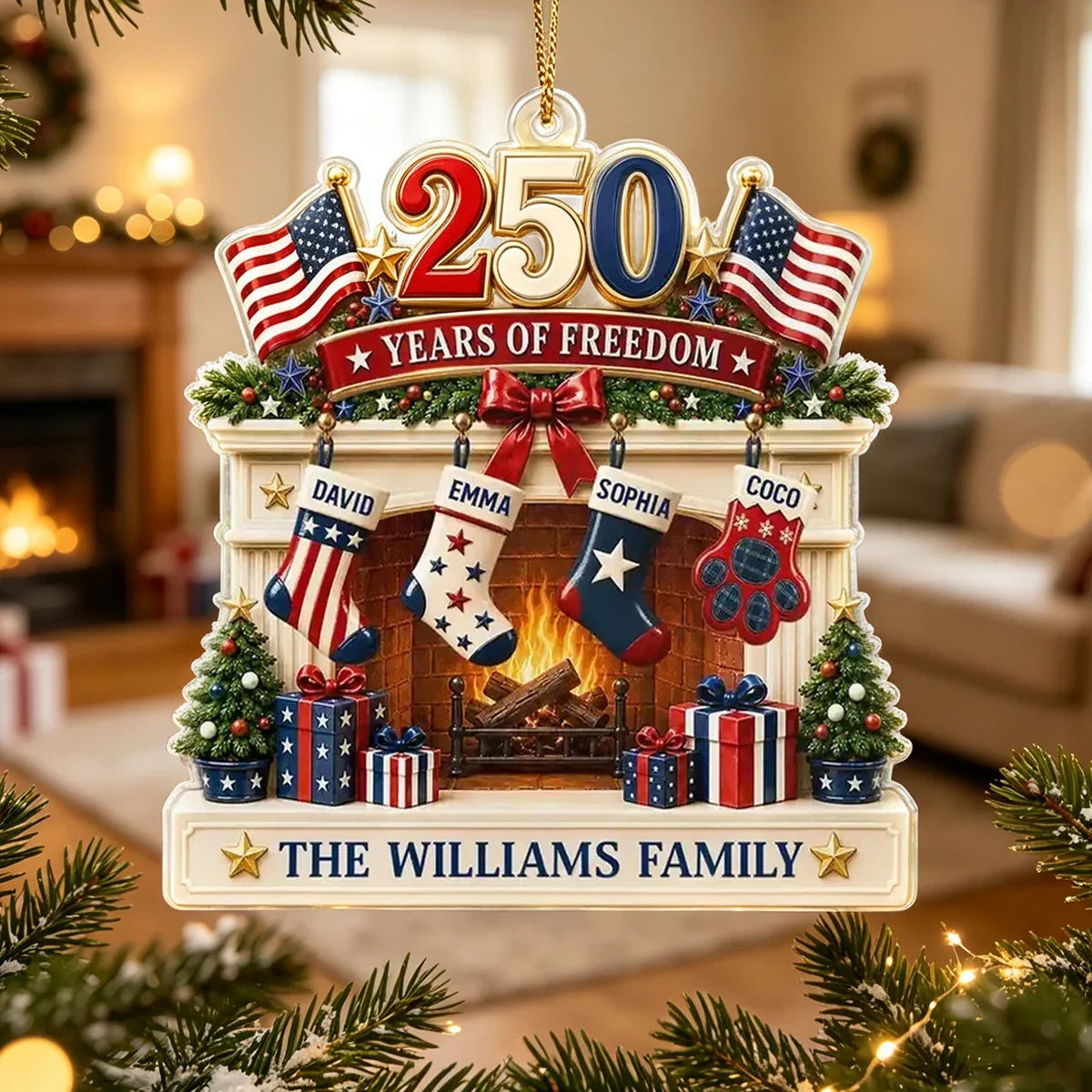 Personalized U.S. Flag Acrylic Ornament Custom Family Keepsake