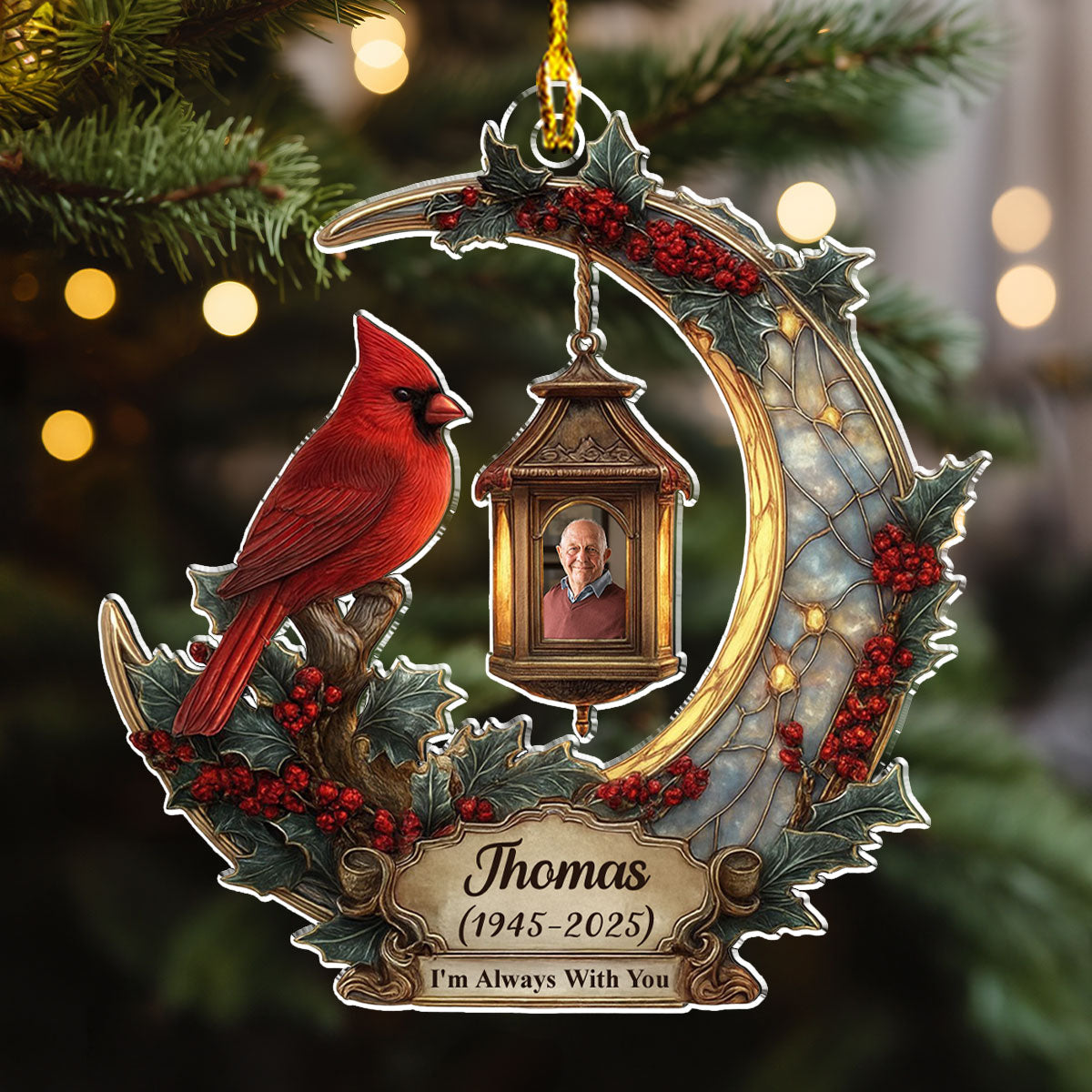 Personalized Memorial Ornament for Loved Ones - Cardinal Design with Photo Frame Ornament MagicInPrints