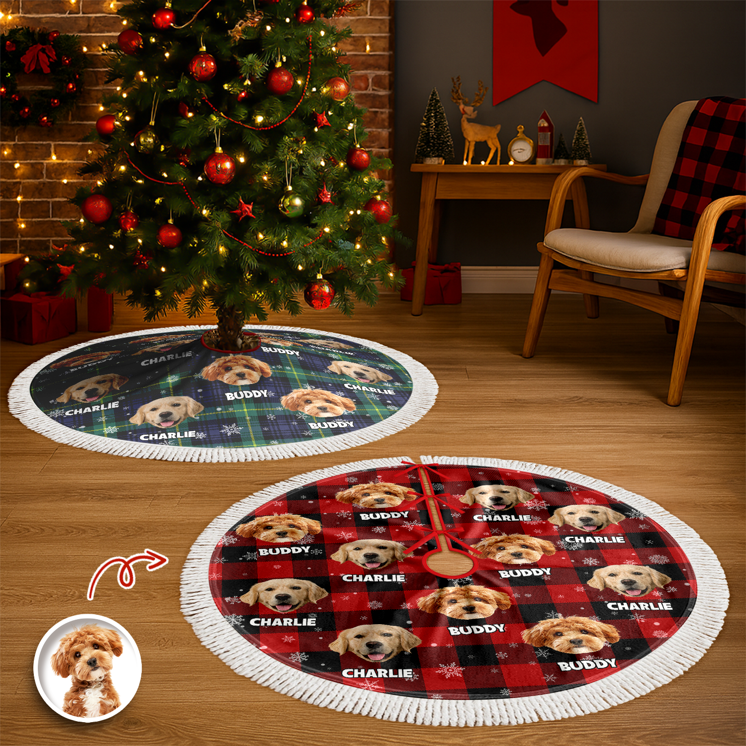 Custom Dog Photo Christmas Tree Skirt for Pet Lovers - Holiday Decor Doormat MagicInPrints