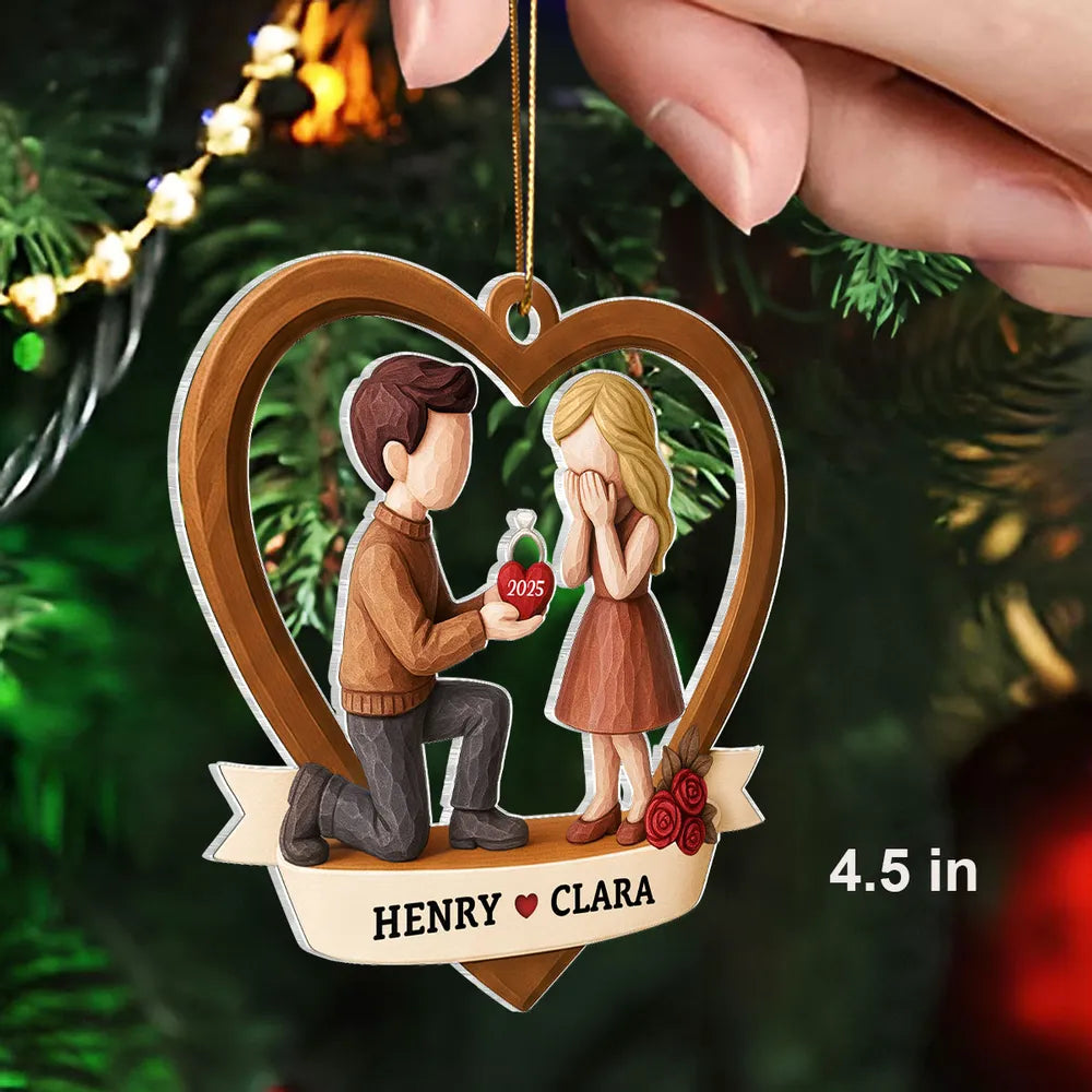 Personalized Engagement Ornament for Couples - Heart-Shaped Proposal Keepsake Ornament MagicInPrints