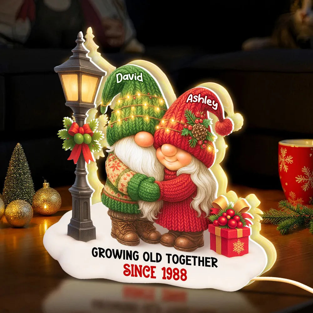 Personalized LED Gnome Couple Lamp for Couples - Anniversary Gift Plaque MagicInPrints
