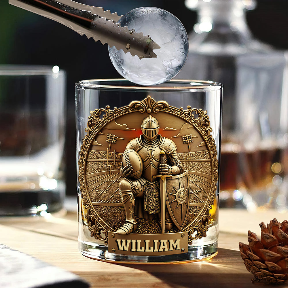 Kneeling Knight Sports Drinking Glass - Personalized Gifts For Christian Whiskey Glass MagicInPrints