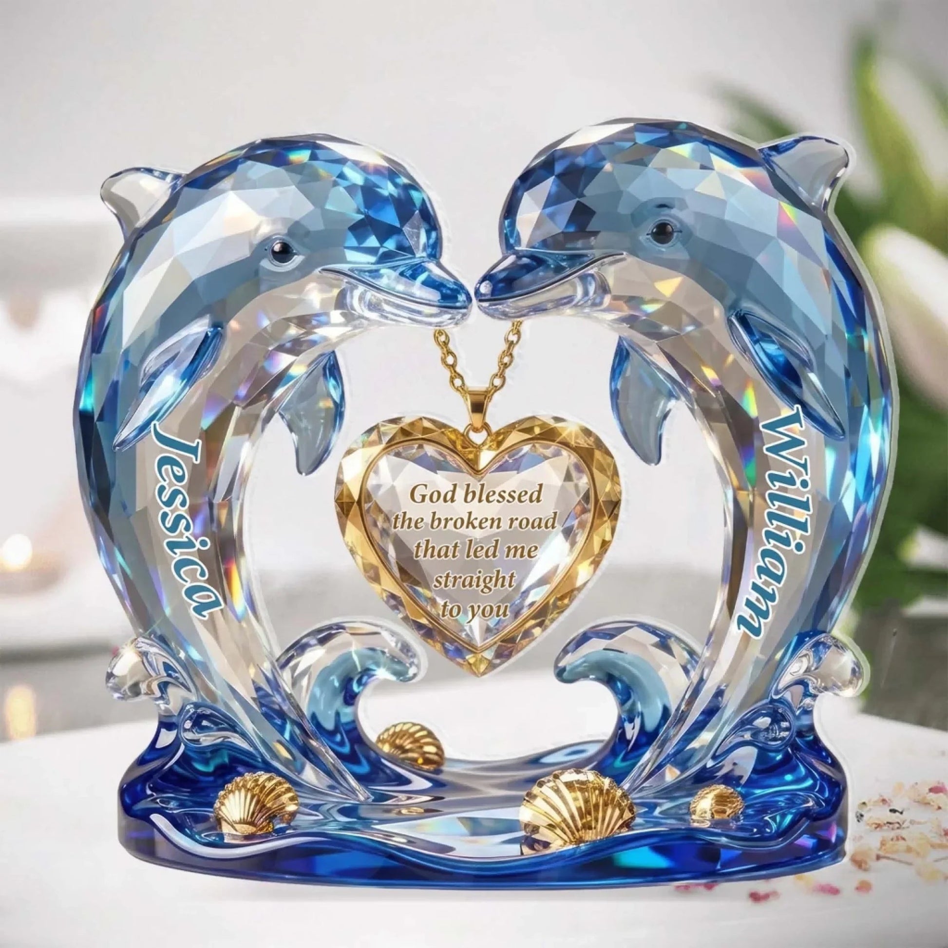 Personalized Crystal Dolphin Couple Sculpture for Couples - Romantic Gift Plaque MagicInPrints