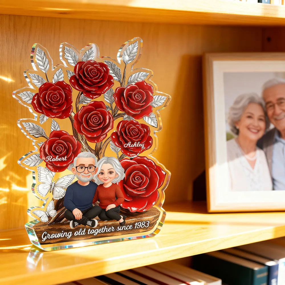 Personalized Couple Rose Display for Anniversary - Custom Names & Date Plaque MagicInPrints
