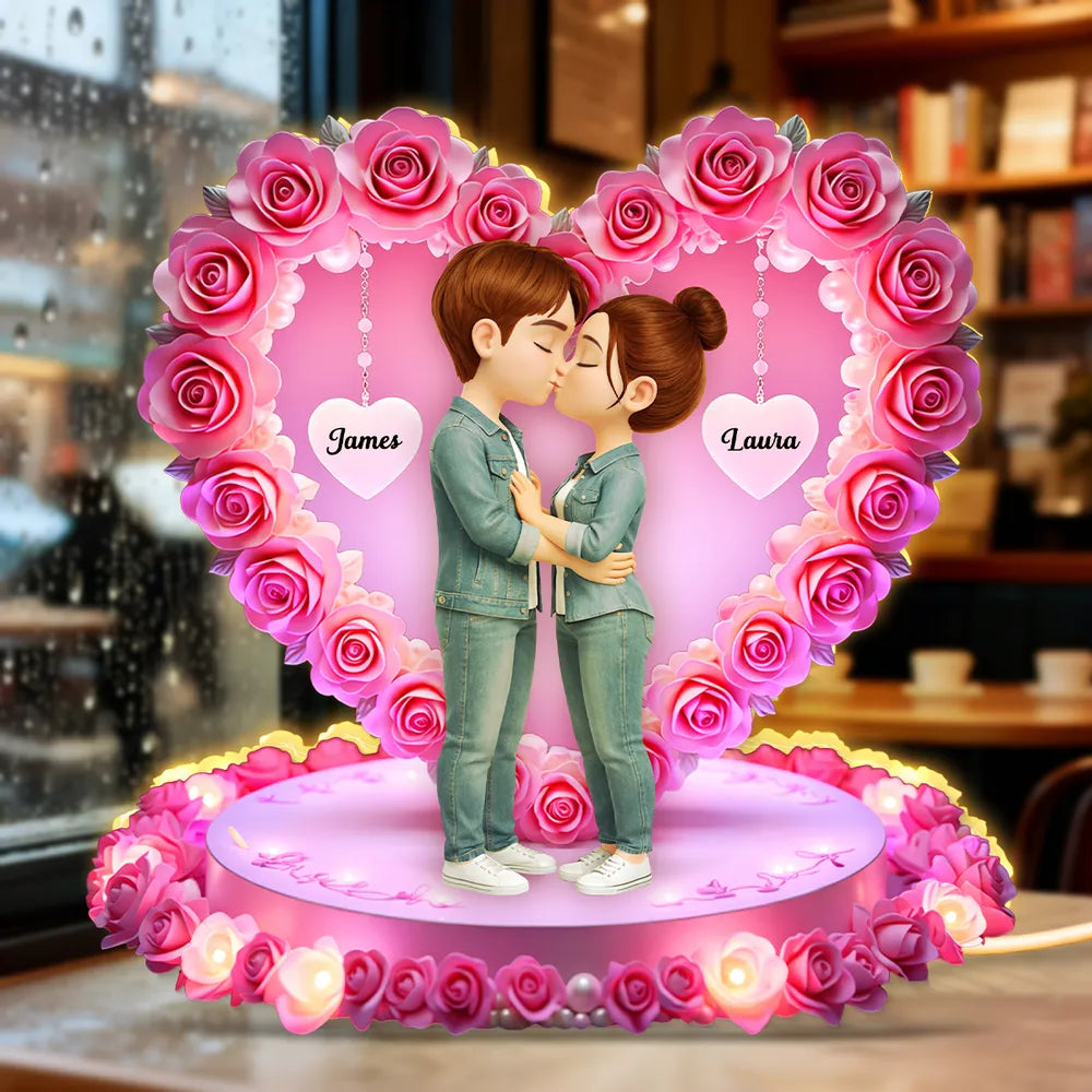 Personalized Romantic Couple Figurine with Heart Base for Valentine's Day Plaque MagicInPrints