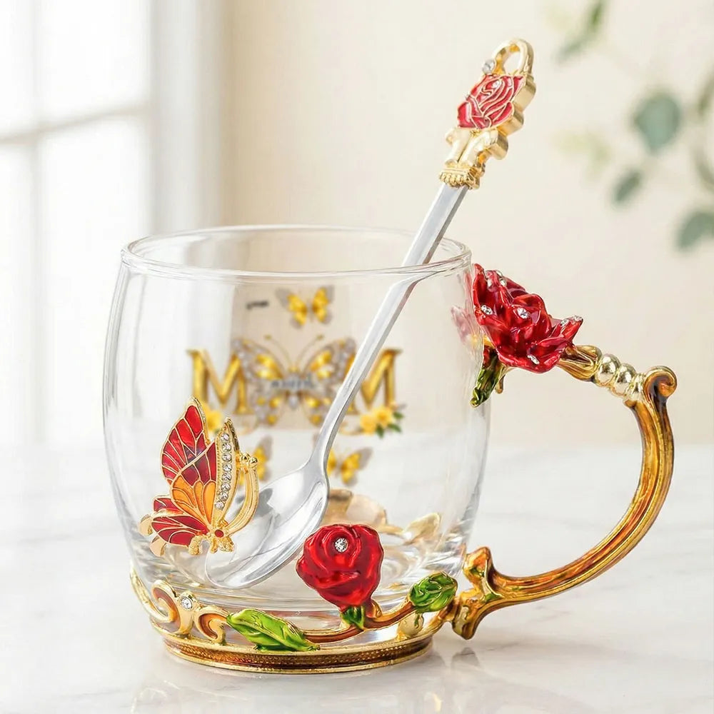 Personalized Glass Tea Mug for Mom with Floral Design - Mother's Day Gift Cup MagicInPrints