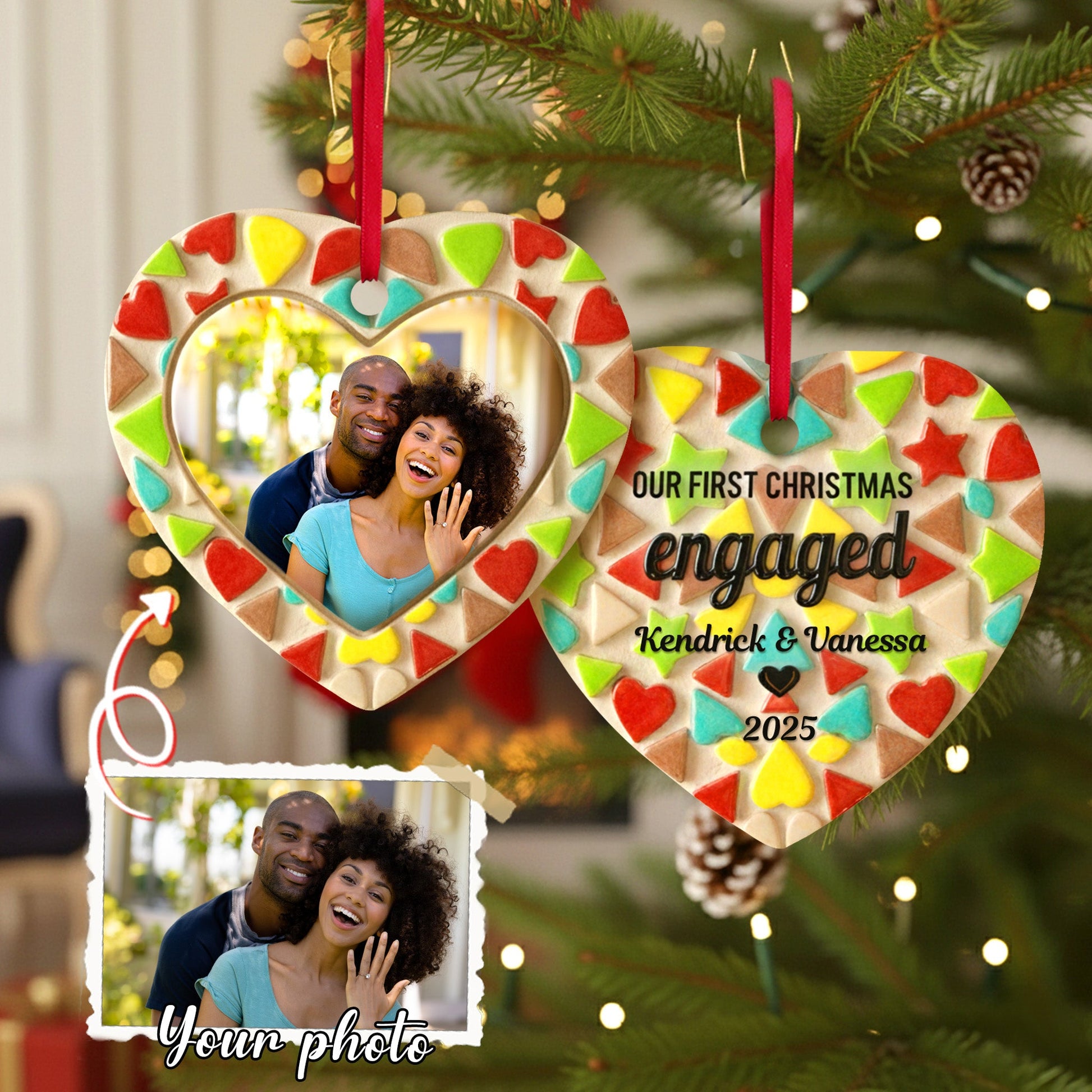 First Christmas Engaged Ornament, Personalized Gifts For Couple Ornament MagicInPrints