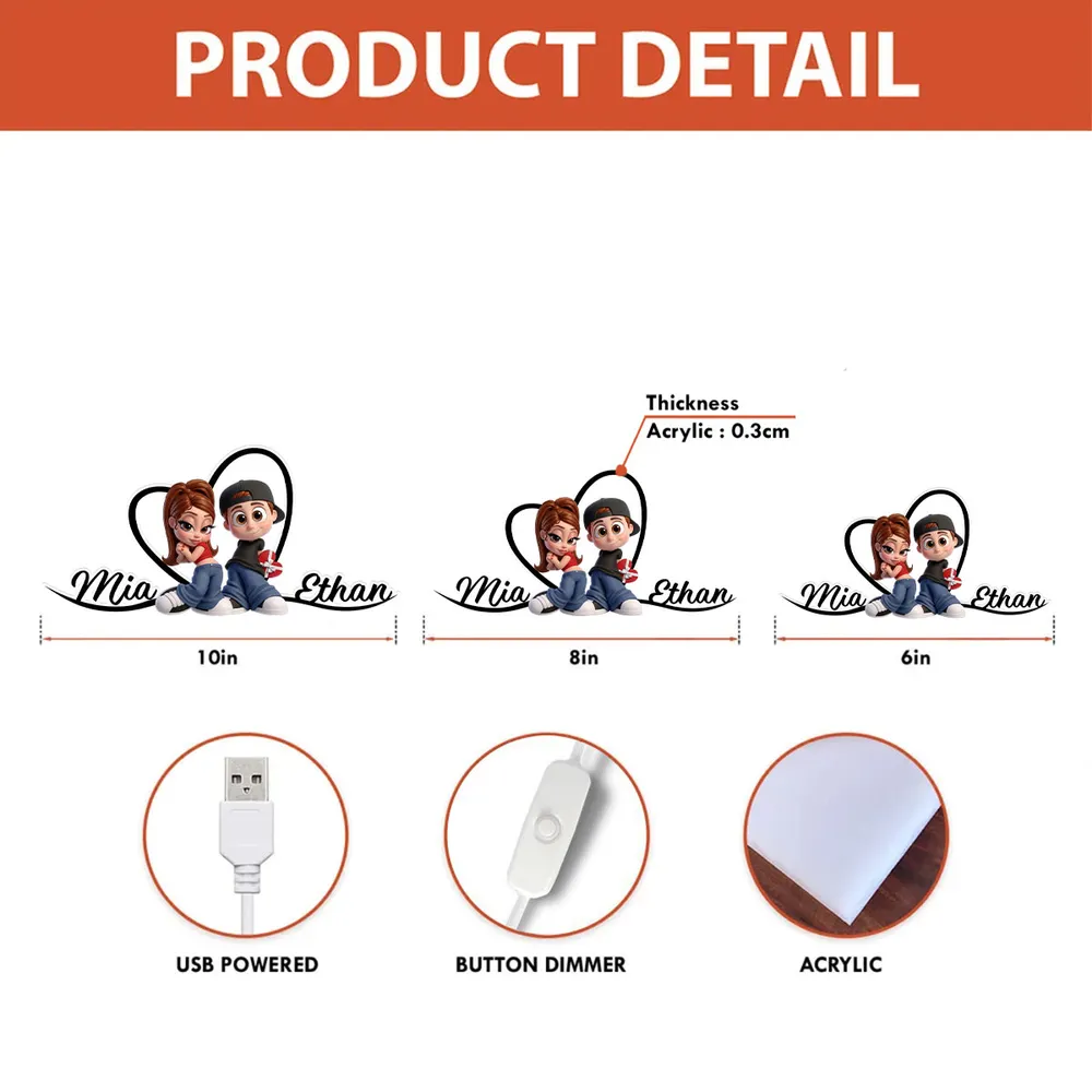 Personalized LED Night Light for Couples with Custom Names - Romantic Gift Plaque MagicInPrints