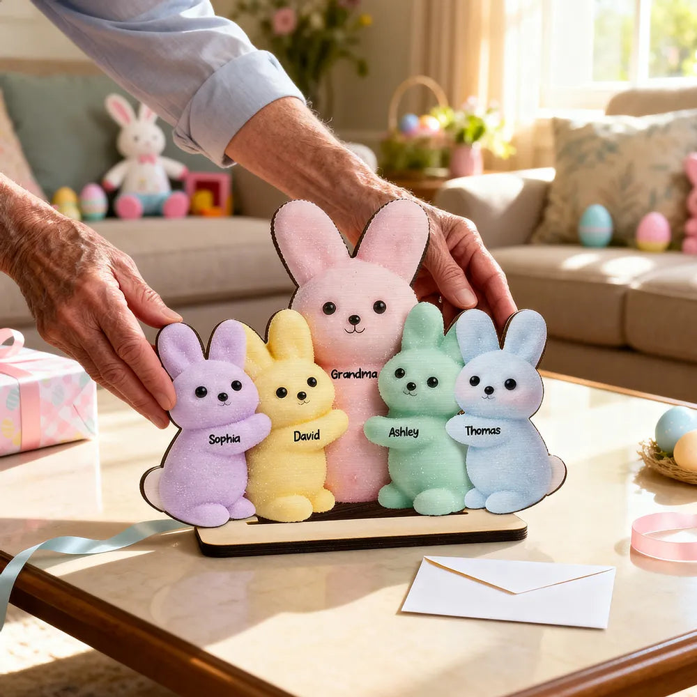 Personalized Family Bunny Figurine Set for Easter - Custom Names Plaque MagicInPrints