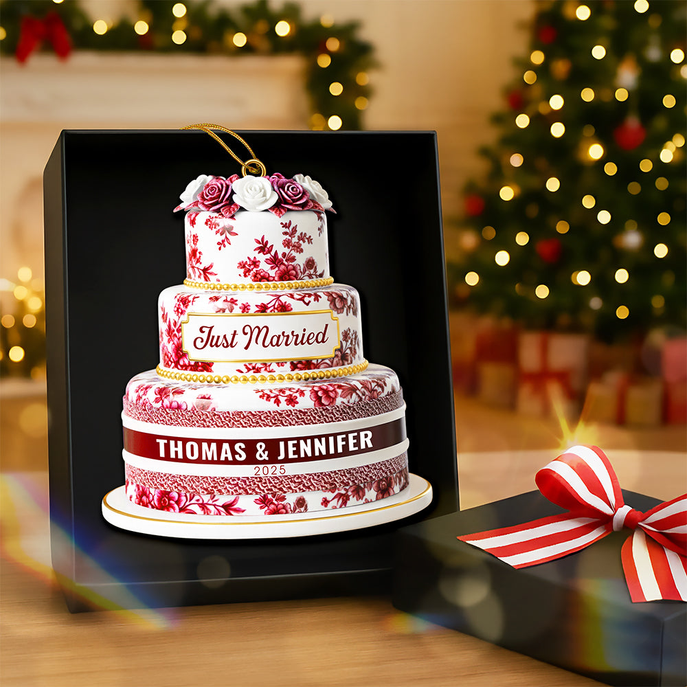 "Celebrate Your Love - Personalized Just Married Christmas Ornament - Unique Gift for Newlyweds" Ornament MagicInPrints