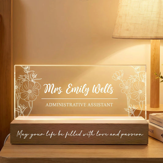 Personalized LED Name Plate for Administrative Assistants - Office Decor Gift Plaque MagicInPrints