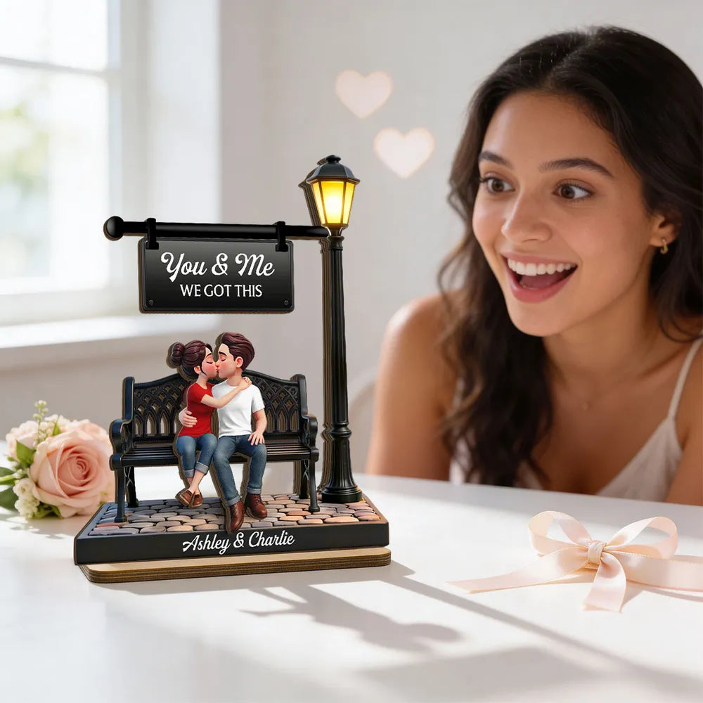 Personalized Couple Figurine Romantic Gift with Bench and Lamp Post - Anniversary Keepsake Plaque MagicInPrints