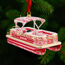 Load image into Gallery viewer, &quot;Sail into the Holiday Spirit!&quot; - Personalized Toile de Jouy Christmas Ornament - Custom Gift for Pontoon Lovers Ornament MagicInPrints
