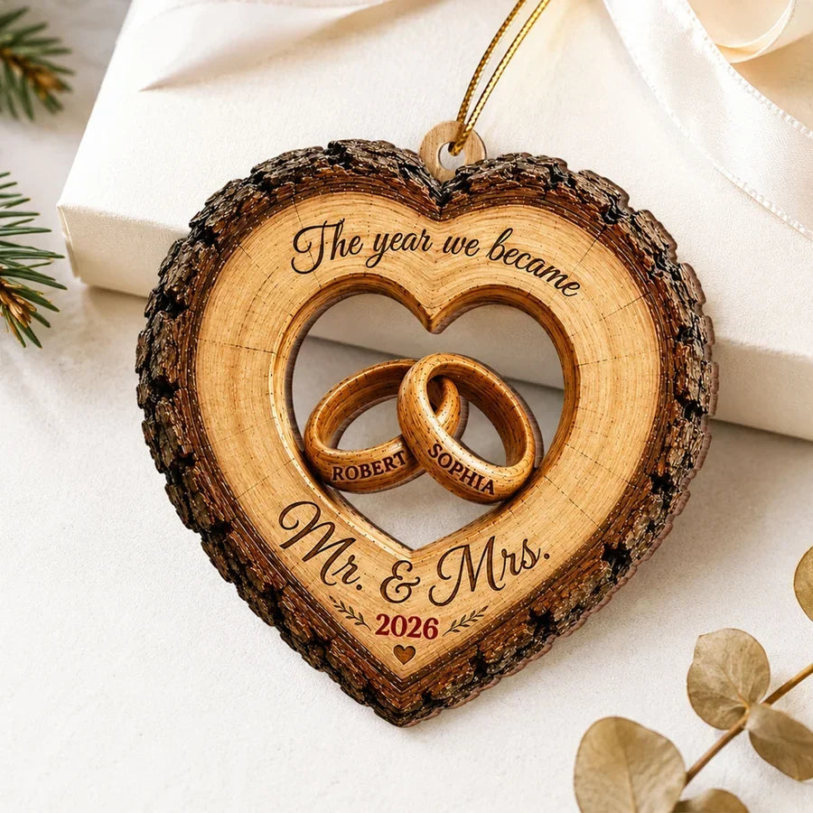 Personalized Wooden Ornament Intertwined Rings Couple Gift