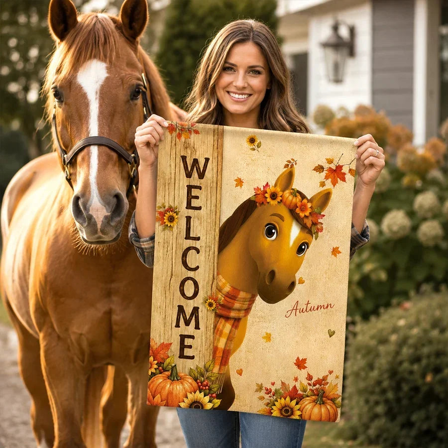 Personalized Garden Flag with Horses Fall Gift for Equestrians