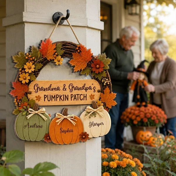 Personalized Wooden Sign for Grandma & Grandpa Pumpkin Patch Decor Gift