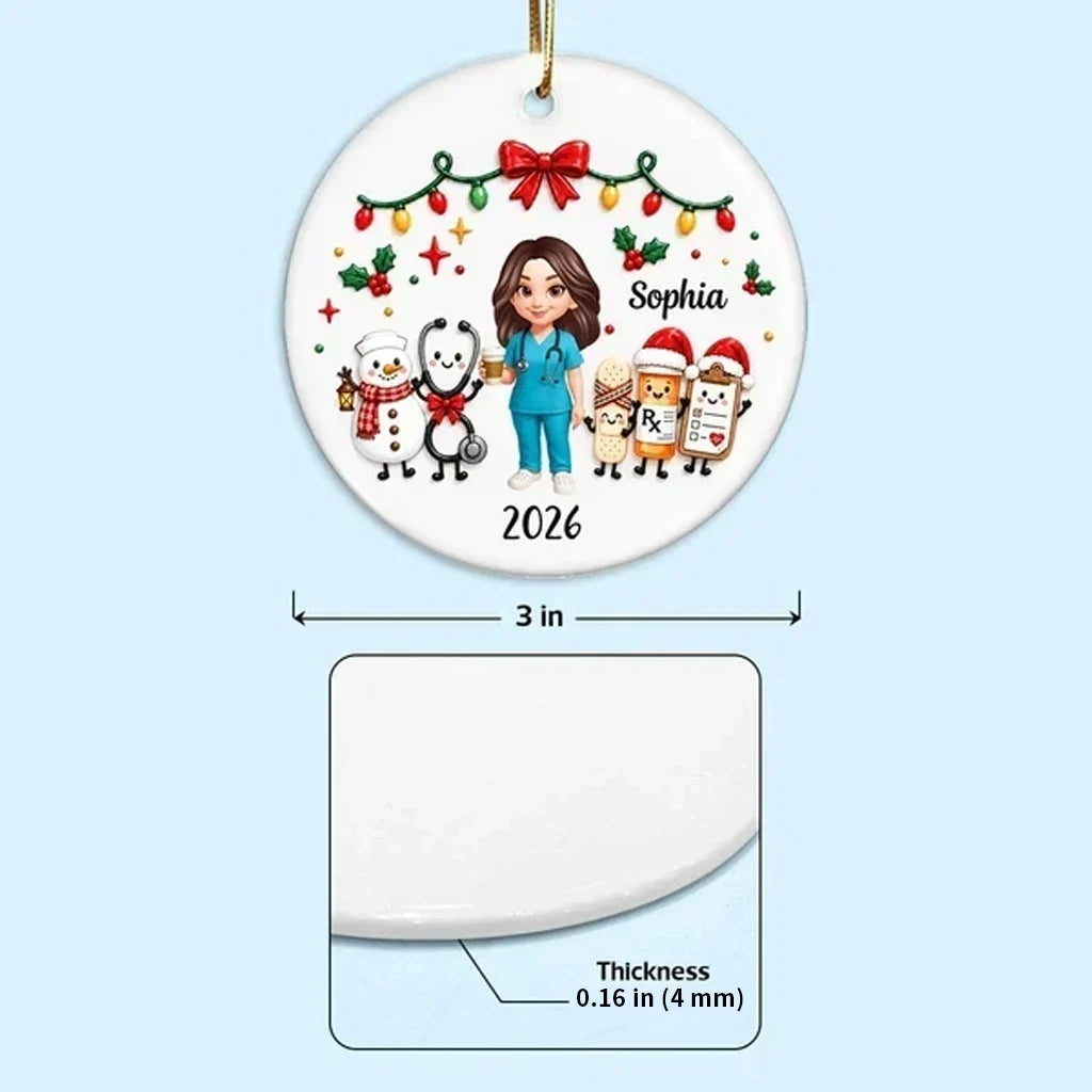 Personalized Ceramic Ornament Nurse Gift with Custom Name for Christmas
