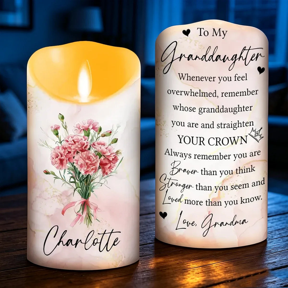 Personalized Flameless LED Candle Gift for Granddaughter