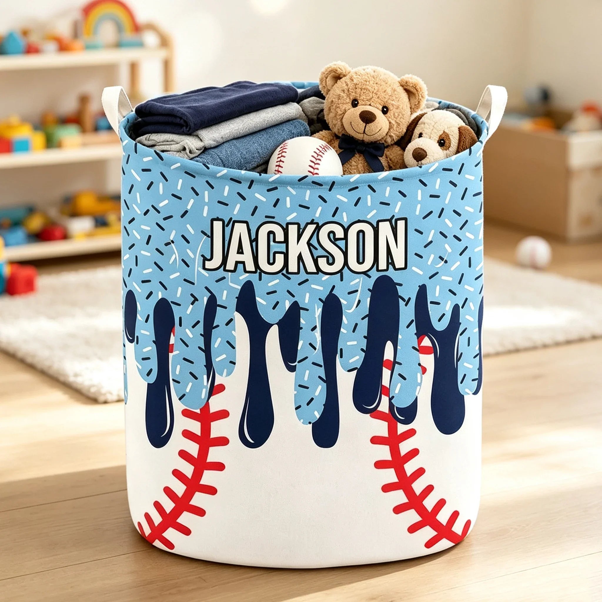 Personalized Round Baseball Storage Basket Unique Gift for Fans