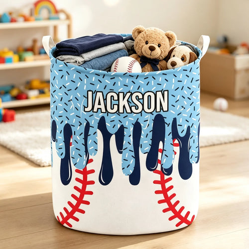 Personalized Round Baseball Storage Basket Unique Gift for Fans