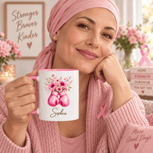 Load image into Gallery viewer, Personalized Floral Boxing Gloves Mug Gift for Her - Breast Cancer Support
