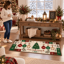 Load image into Gallery viewer, Personalized Christmas Doormat with Tree &amp; Ornaments - Unique Family Gift
