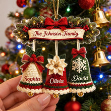 Load image into Gallery viewer, Personalized Family Christmas Ornament Custom Bells Red Green
