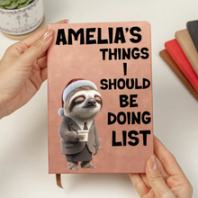 Load image into Gallery viewer, Personalized Leather Journal with Sleepy Sloth Gift for Coworker

