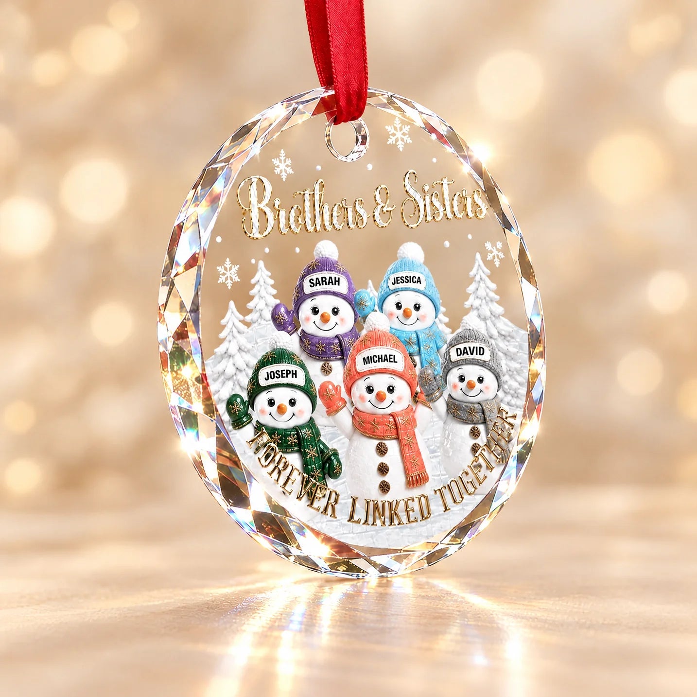 Personalized Crystal Snowman Ornament Gift for Siblings