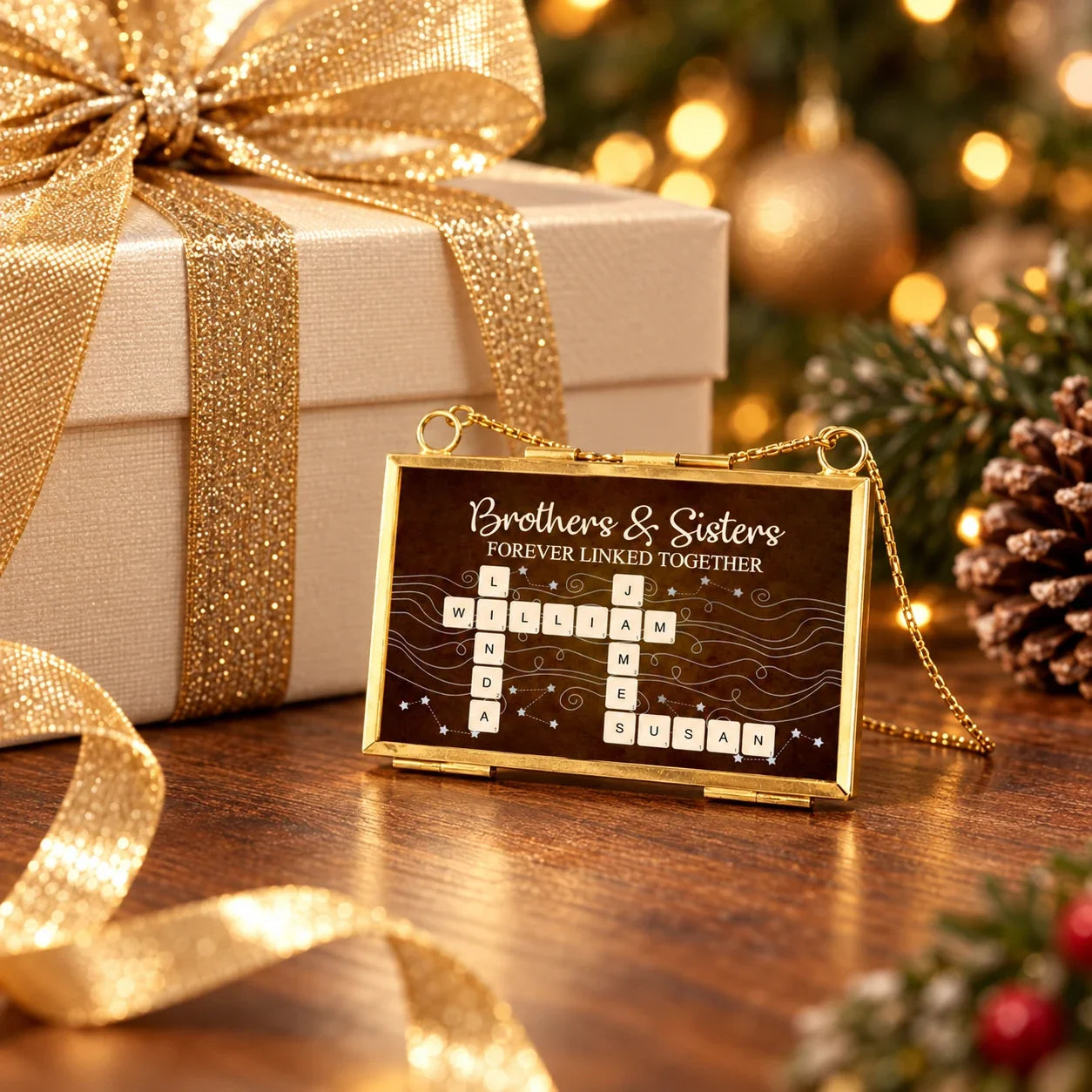 Personalized Family Crossword Frame Ornament Custom Gift for Siblings