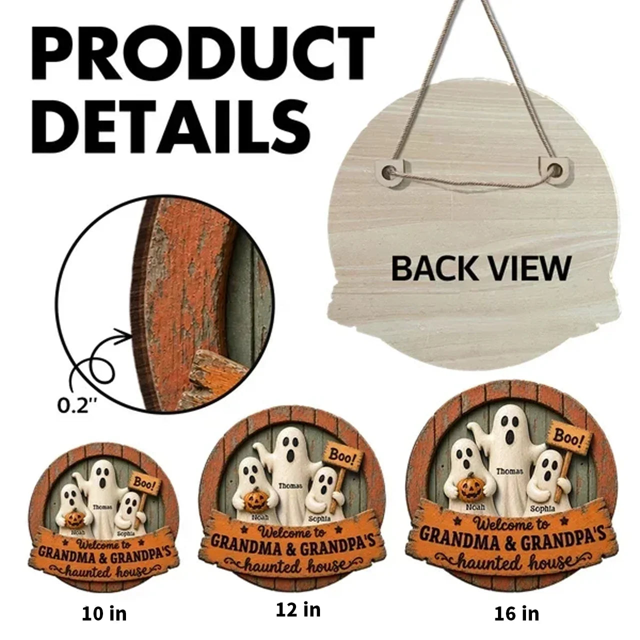Personalized Wooden Halloween Sign with Ghosts & Pumpkin Gift for Grandma and Grandpa