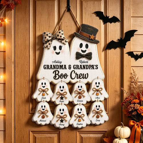 Personalized Wooden Halloween Sign Cute Ghost Family Gift for Grandparents