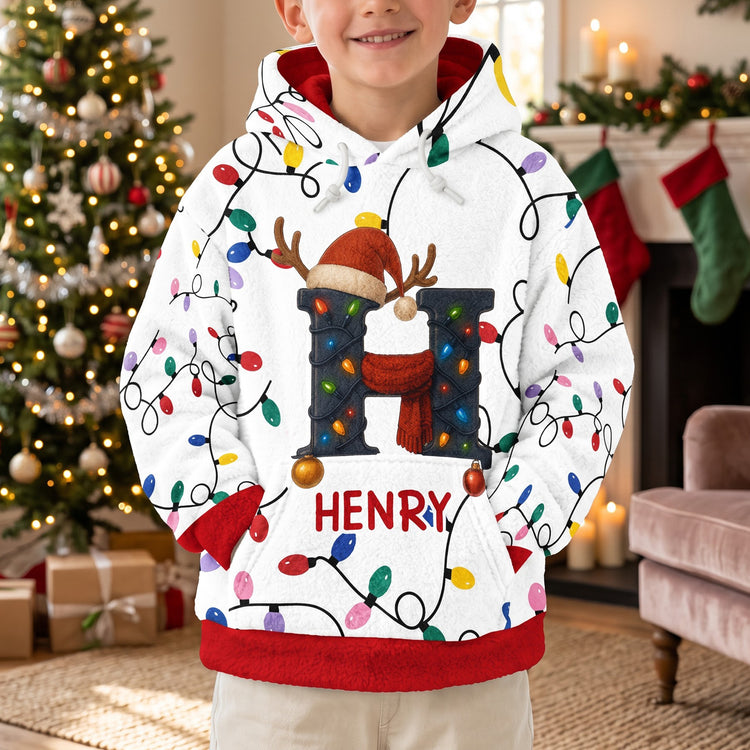 Personalized Family Initial Hoodie Colorful Reindeer Gifts