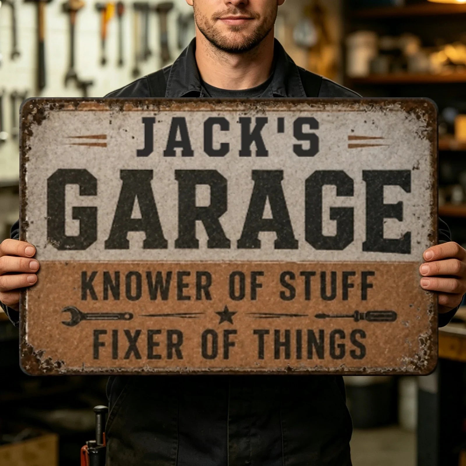 Personalized Vintage Iron Garage Sign Custom Name Gift for Him